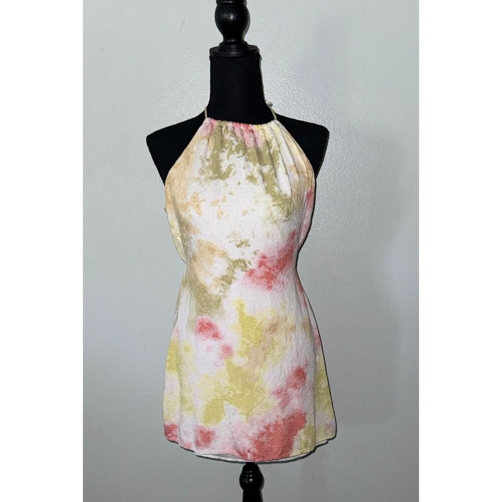 Blue Blush Tie Dye Halter Open Back Mini Dress Sleeveless Small MINT CONDITION